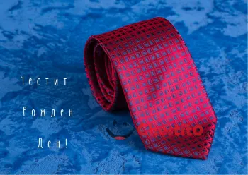 Картичка за рожден ден за мъж  червена вратовръзка на син фон 