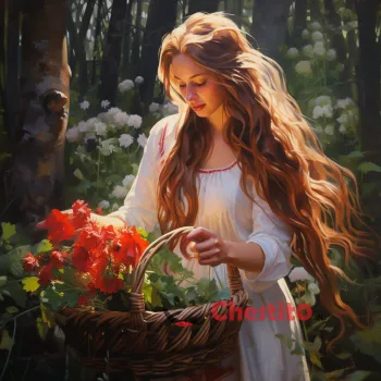 Дългокосо момиче с цветя 