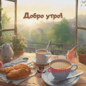 Картичка за Добро утро кафе и закуска с прекрасна гледка 