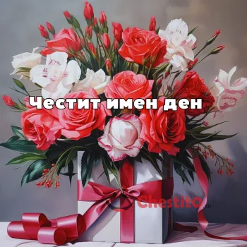 Картичка за имен ден  подарък и цветя 