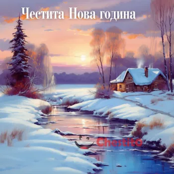 Картичка за Нова година красив зимен пейзаж 
