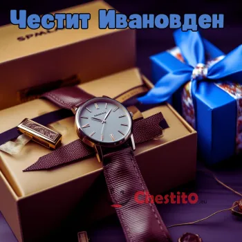 Картичка за Ивановден  часовник и подарък 