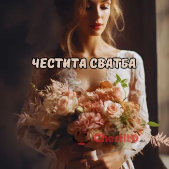 Картичка за сватба булка с букет 