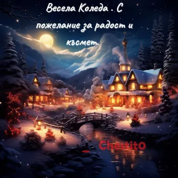 Картичка за Коледа коледен нощен пейзаж 