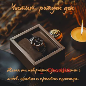 Картичка за рожден ден на мъж скъп часовник и свещ