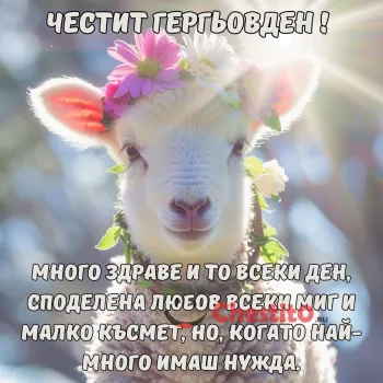Агне с цветен венец на слънчев фон 