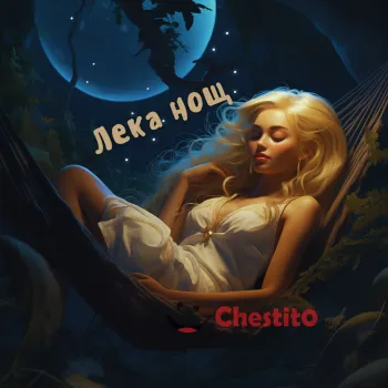 Картичка за лека нощ русо момиче , спящо на хамак под лунна светлина 
