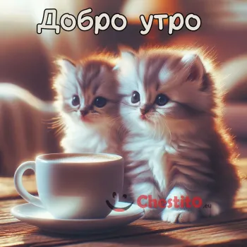 Картичка за Добро утро две малки котета с кафе
