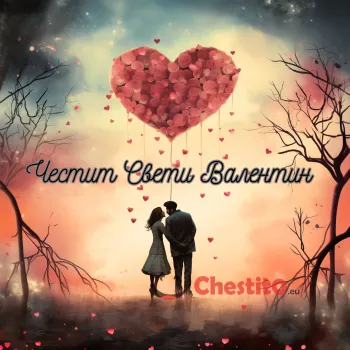 Картичка за Свети Валентин  силуети на влюбени и сърце 