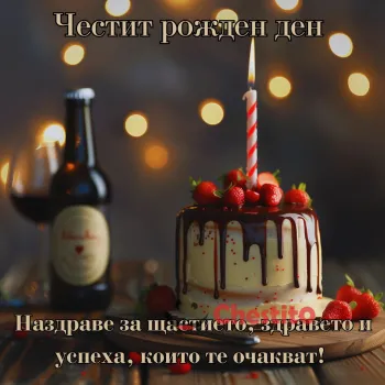 Картичка за рожден ден на мъж бира и торта със свещ 