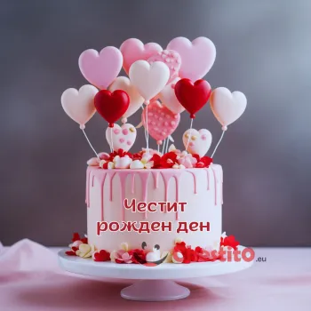 Картичка за рожден ден  торта със сърца 