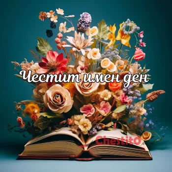 Картичка за имен ден  отворена книга с цветя 